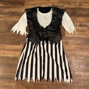 Rubies Pirate Costume Black White Dress Faux Leather Lace Up Vest READ